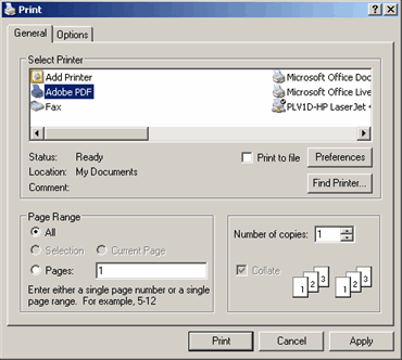 Figure 3-2. Print Dialog Window 