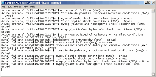 Figure 3-9. Sample SMQ Search Delimited File